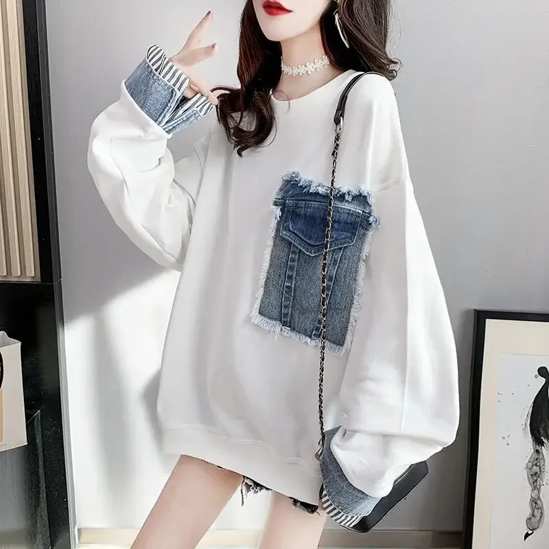 

White Grey Female Top Loose Baggy Women's Sweatshirts Cheap Xxl Matching Korean Streetwear Y2k Vintage Pullovers Coat Clothing M