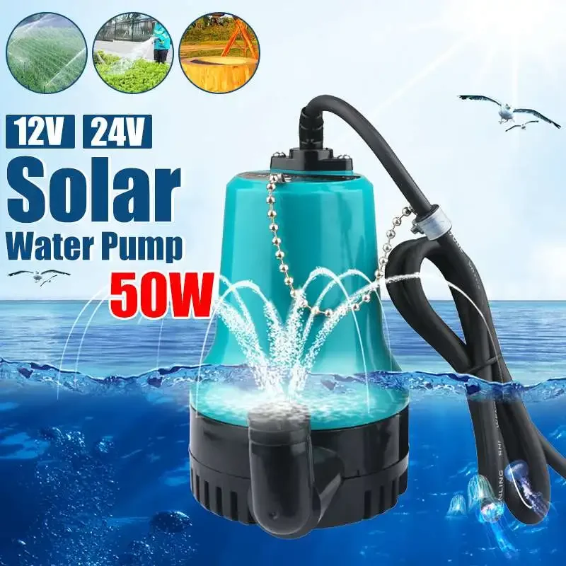 Imagem -02 - Bomba de Água Solar 12v 24v dc Portátil 4500l h Motor sem Escova Circulação Fonte de Irrigação Submersível Lagoa de Peixes Bombeamento 50w