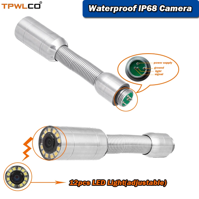 Waterproof 1000TVL 23mm Stainless Steel Camera Head For Drain Pipe Video Inspection Camera System