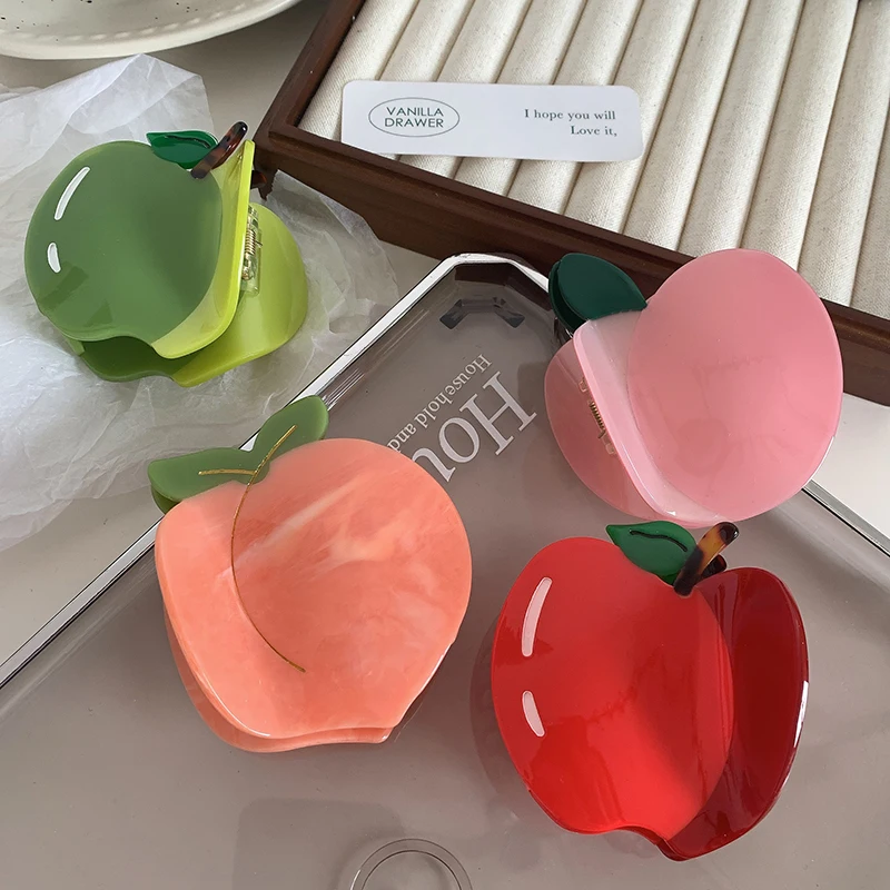 

Niche Creative Design Summer Fruit Apple Peach Hair Claw Fashion Sweet Cute Acetic Acid Shark Clip Hair Accessories