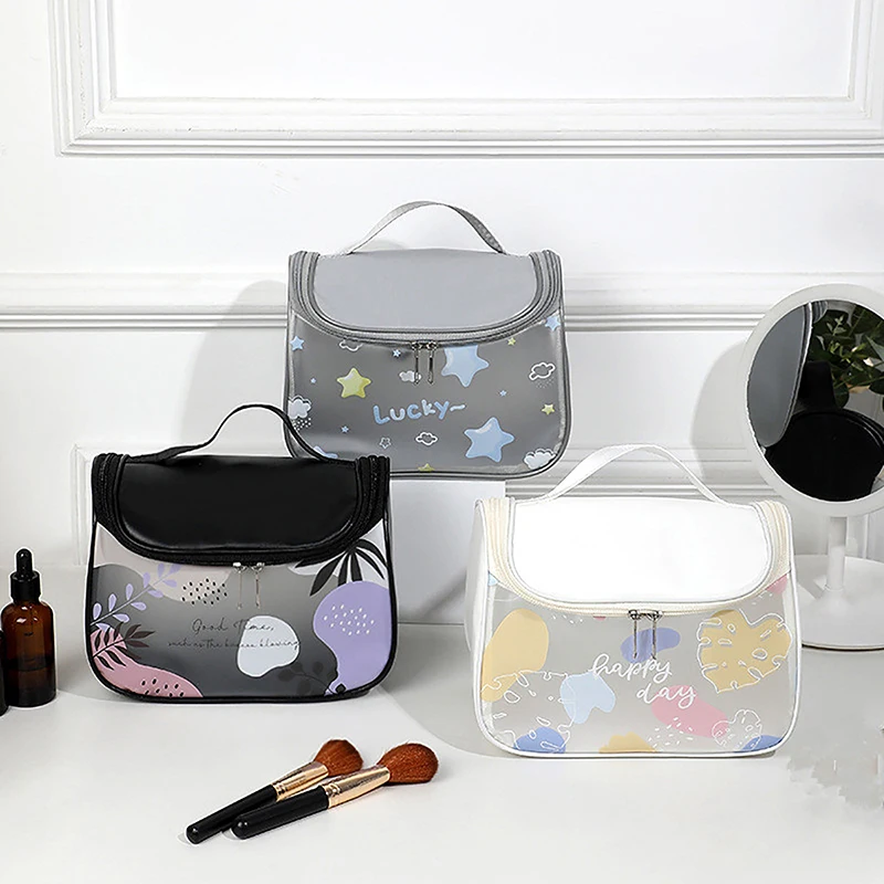 Trousse cosmétique portable pour femme, trousse de maquillage, rangement de voyage, toilette, organisateur, étanche, PVC, transparent, fermeture éclair