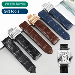 Genuine Leather Watch Strap Substitute Santos Santos 100 Series Men's And Women's Butterfly Buckle Cowhide Strap 20/23mm