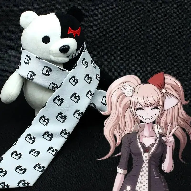 

Anime Danganronpa Enoshima Junko Cosplay Monokuma Necktie Unisex Halloween Party Embroidery Tie Costume Accessories Gift