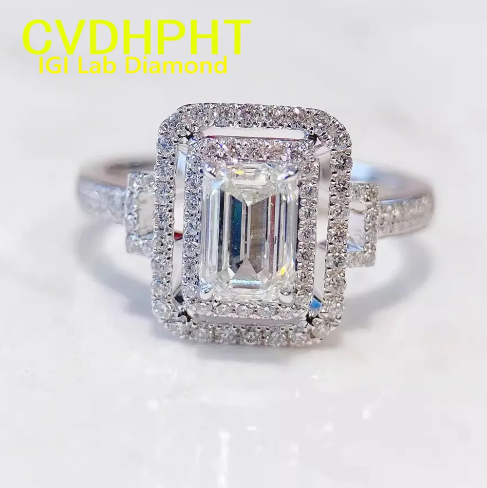 

IGI Lab Growing Diamond Ring luxury Emerald shape D Color 1 2 3Ct Solid 10K White Gold Ring Diamond wedding ring Factory