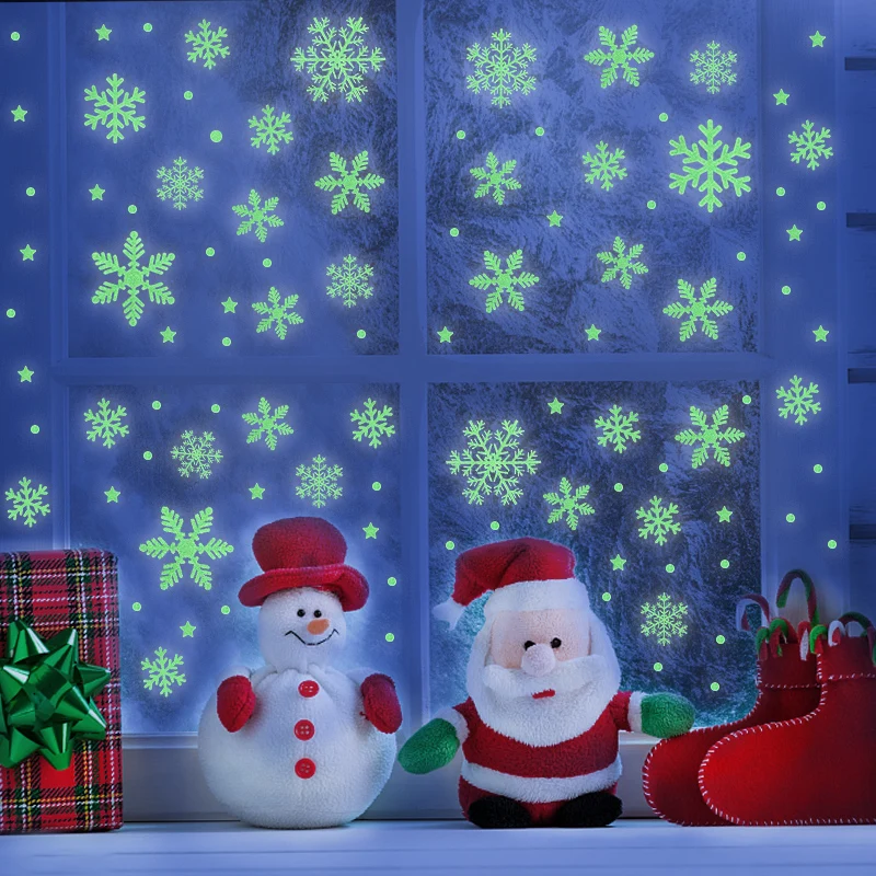 New Year Christmas Snowflake Window Stickers Glow In The Dark Luminous Wall Stickers For Home Room Wall Decal Xmas Party Decor