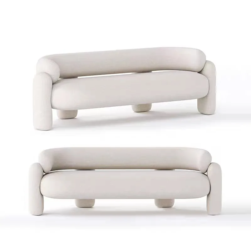 أريكة قماش على طراز وابي إسكندنافي لغرفة المعيشة، شقة صغيرة، أريكة منحنية فاخرة وخفيفة الوزن ومزدوجة لثلاثة أشخاص من صوف الضأن #6