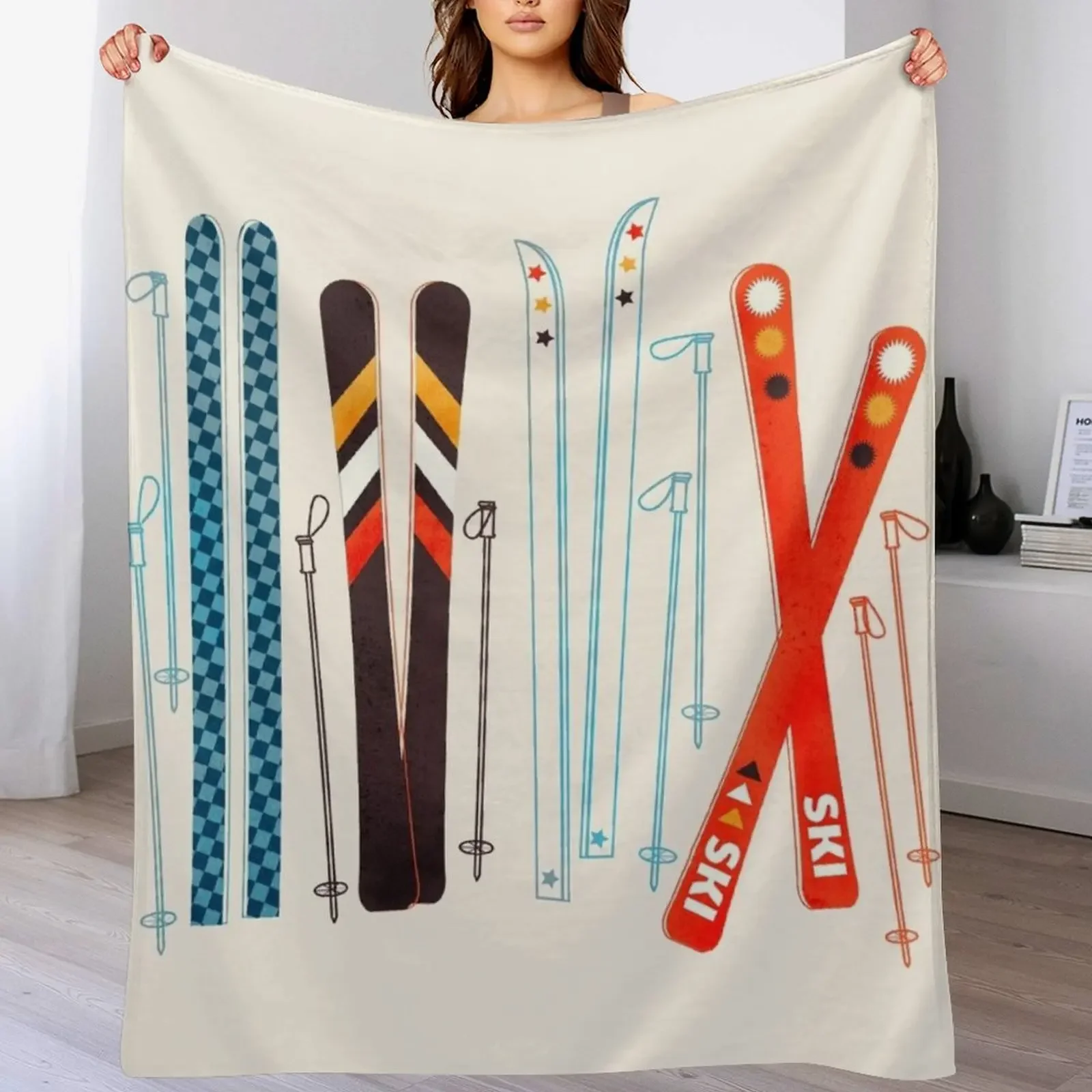 New Colorful Retro Ski Illustration Throw Blanket manga Moving anime Blankets For Sofas Blankets