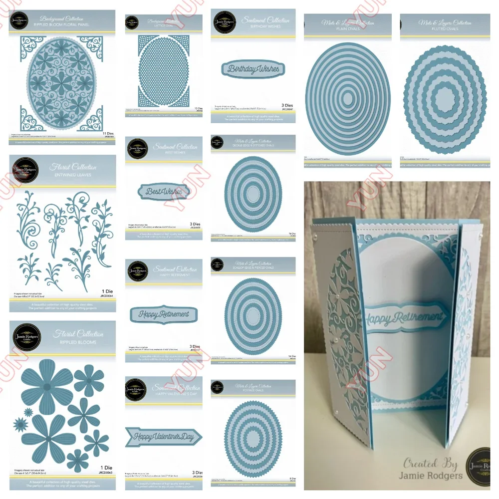 

2025new Happy Valentine's Day Metal Cut Dies Ovals Edge Rippled Bloom Floral Panel Craft Die Set DIY Sentiment Card Scrapbooking