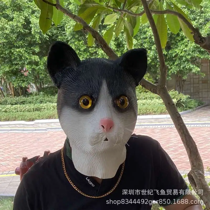 Funny Cute Realistic Cat Mask Black Cat Latex Headpiece Halloween Parties Animal Costumes Props