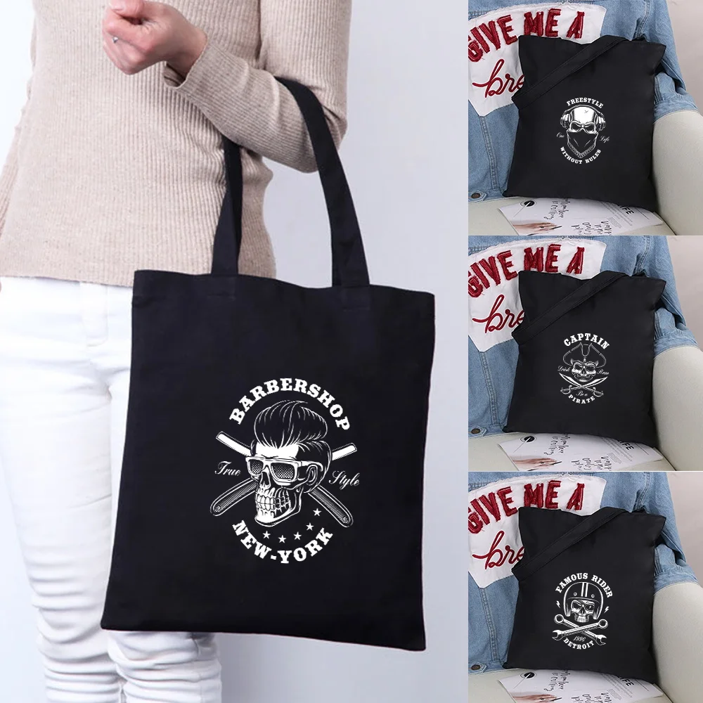 

Women Shopping Handbag Canvas Shopper Shoulder Bags Eco Handbags Big Fashion Organizer Tote Commute Grocery Bag Skull Print