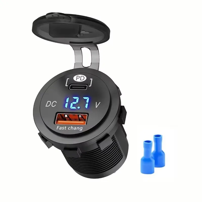Car Charger Socket Digital Display Voltmeter USB Charger Socket with ON-OFF Switch for Car Motorcycle ATV Quick Charge 3.0 USB