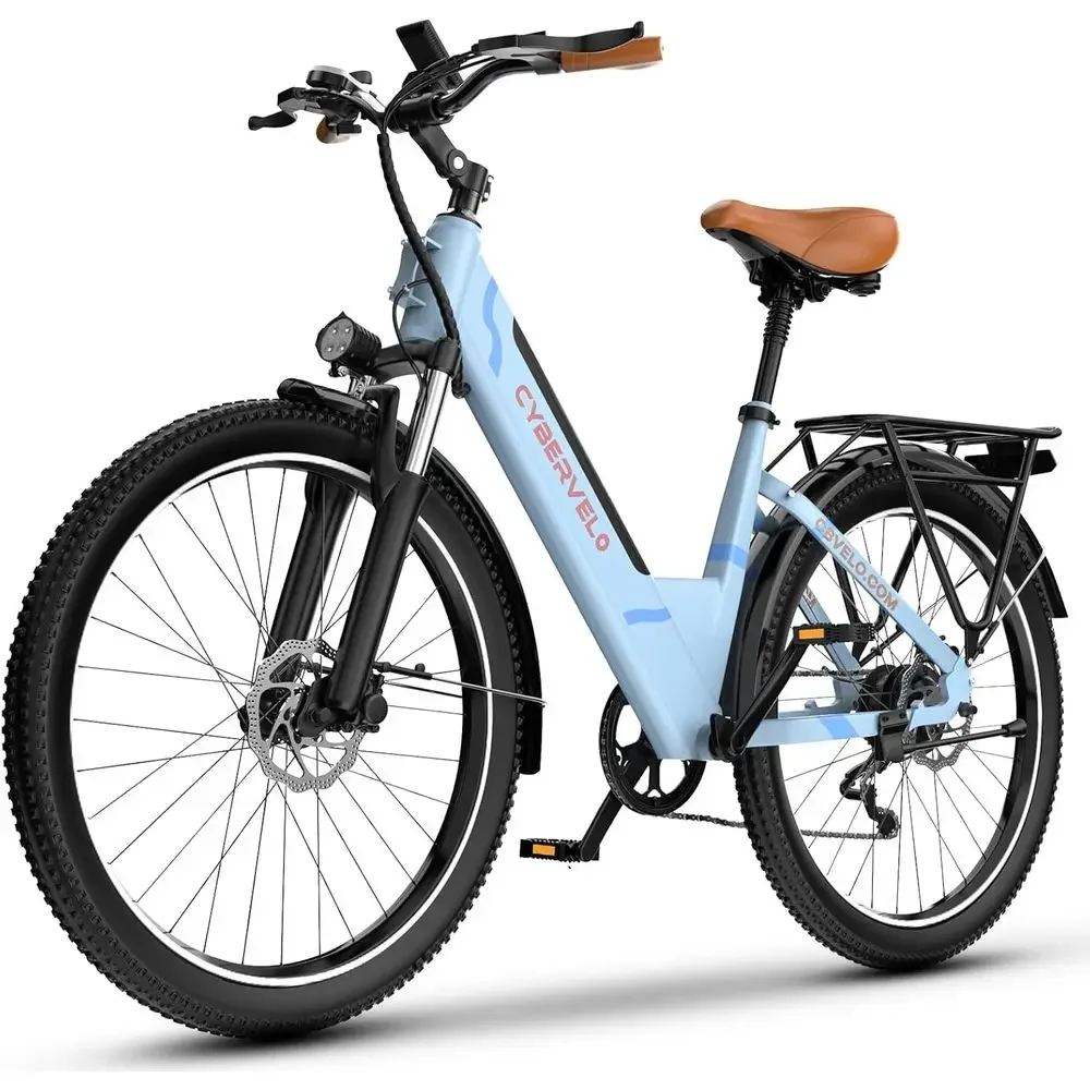 

26 7-Speed Adult Electric Bike, 80-Mile Removable Battery, All-Terrain E-Bike for Commute & Beach, White