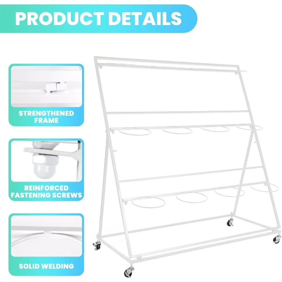 حامل عرض زهور مكون من 3 طبقات مع عجلات دوارة 360 درجة للاستخدام الداخلي والخارجي، تصميم عالي التحمل مع 12 دلوًا مستديرًا #4