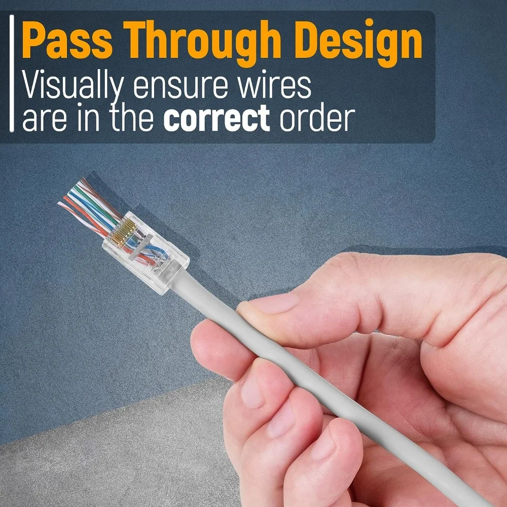 ZoeRax 50 Pcs RJ45 Cat6 Pass Through Connectors - EZ to Crimp Modular Plug for Solid or Stranded UTP Network Cable