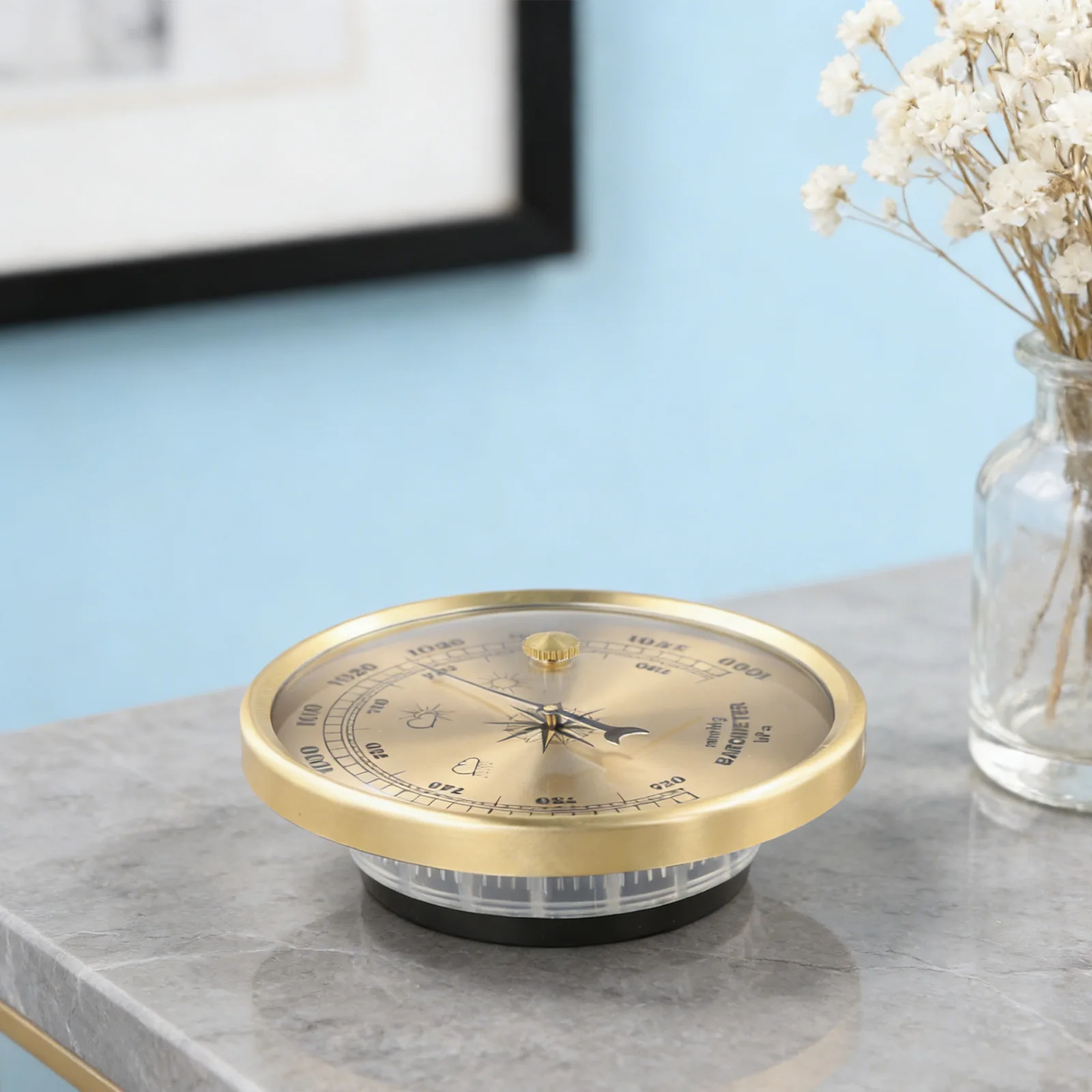 Mechanical Barometer Pressure Gauge for Home with Metal Frame and Clock No Battery Needed for Accurate Weather Prediction