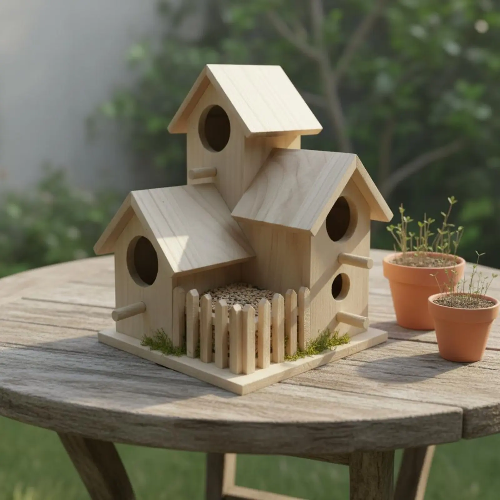 Casa nido de madera para pájaros de jardín – Rústica multi-nivel - imagen 2