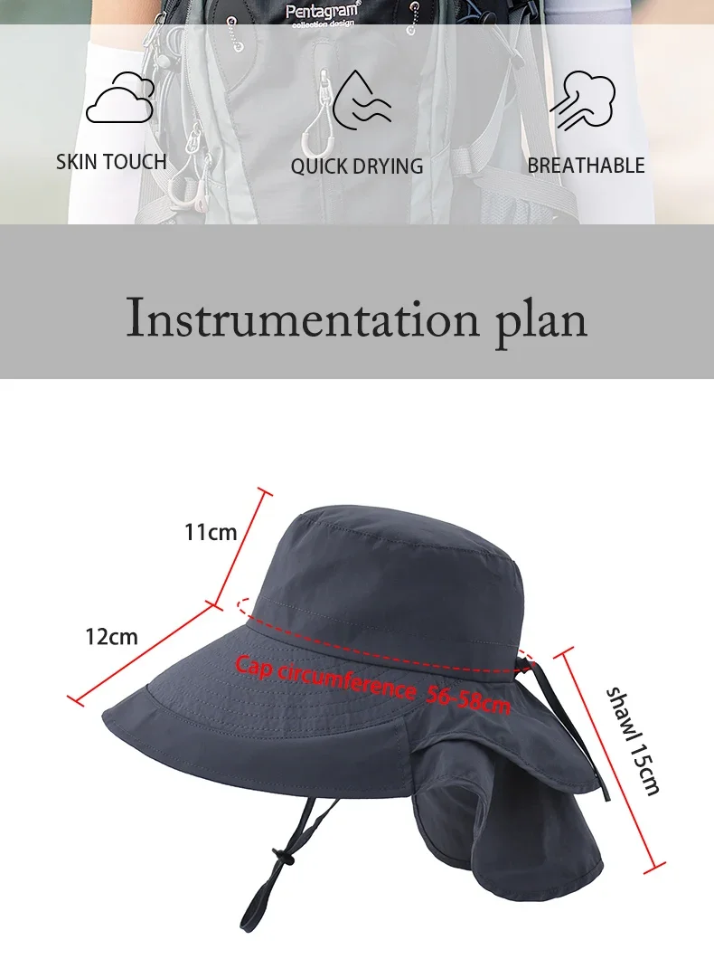 Sommerhut für Damen, Outdoor UV-Schutz für den Hals, Sonnenblende für Herren, Angeln, Wandern, breite Krempe, Schal, Sonnenschutz, Pferdeschwanzkappe, undefiniert – Detail 3