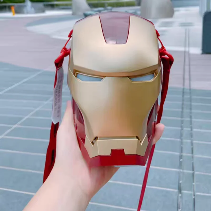 Marvel Iron Man Cartoon Helmet Popcorn Bucket Plastic Sound And Light Toys Portable Storage Box Anime Peripheral Cool Gift Toys