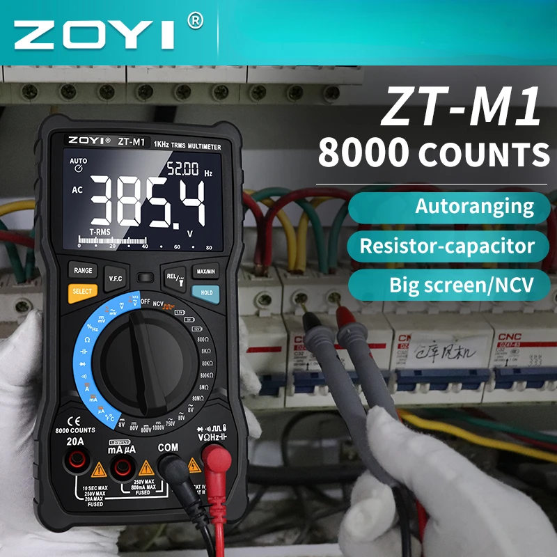 ZOYI M1 Professional Digital Multimeter 8000 CountsTrue RMS Multimetro Auto Voltmeter VFC Resistance Handhold Transistor Testers