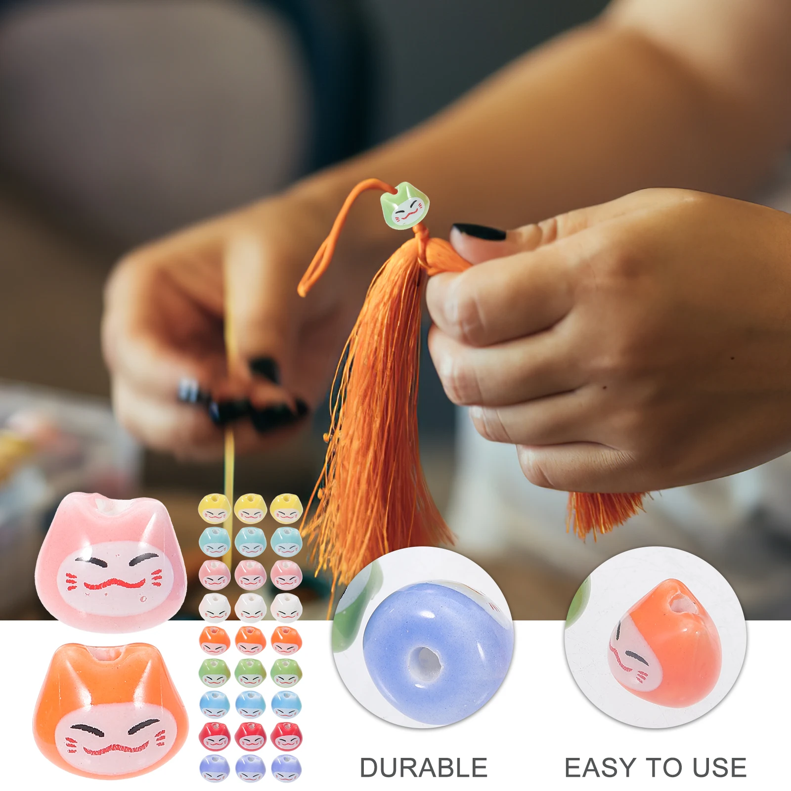 

Cute Ceramic Luck Cat Beads Pendant Charms Jewelry Accessories Decorative For Necklace Bracelet Earring Keychain Craft 50Pcs