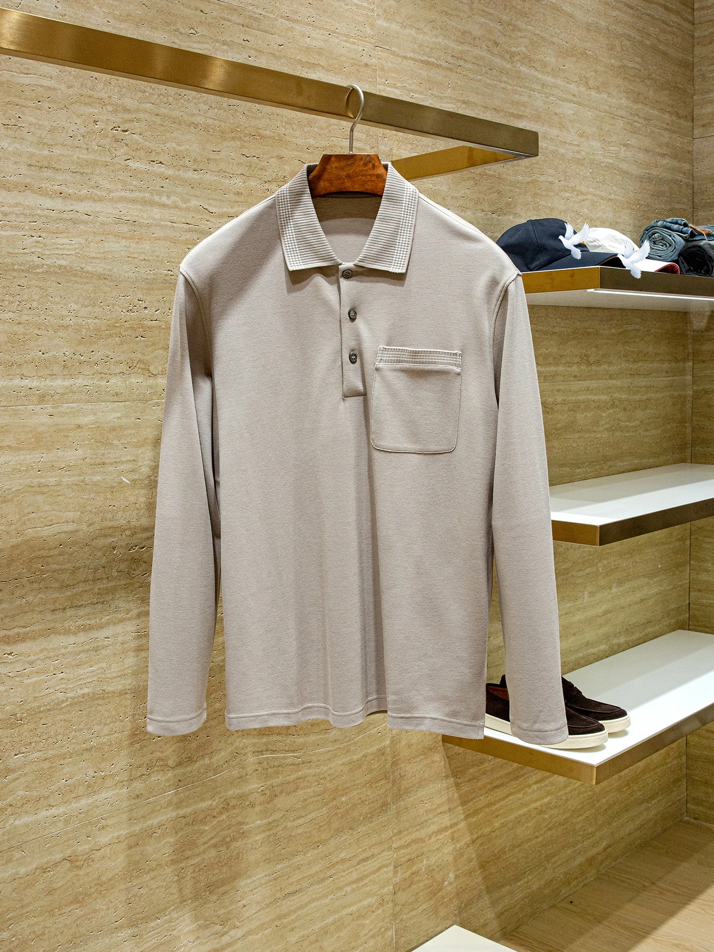 

Early Autumn Tri-Blend Polo Shirt - Wool Modal Cotton Men's Long Sleeve Base Layer, Smart Casual Essential Tee