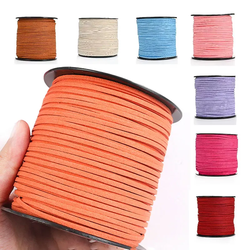 

3mm Suede Cord 100yard Flat Faux Suede Braided Cord Velvet Leather Rope for Necklaces Bracelets Jewelry Making Beading DIY Craft