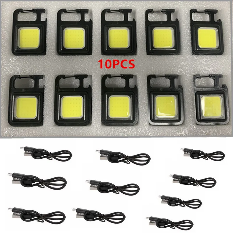 1-10 buah Mini LED 1000LM senter gantungan kunci multifungsi portabel COB lampu Kemah USB pengisian lampu kerja memancing Lanterna