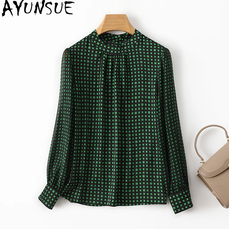 AYUNSUE 92% Real Mulberry Silk Women Shirt Long Sleeve Summer Clothes High Level Fashion Shirts Blouses 2024 Tops Camisa Mujer