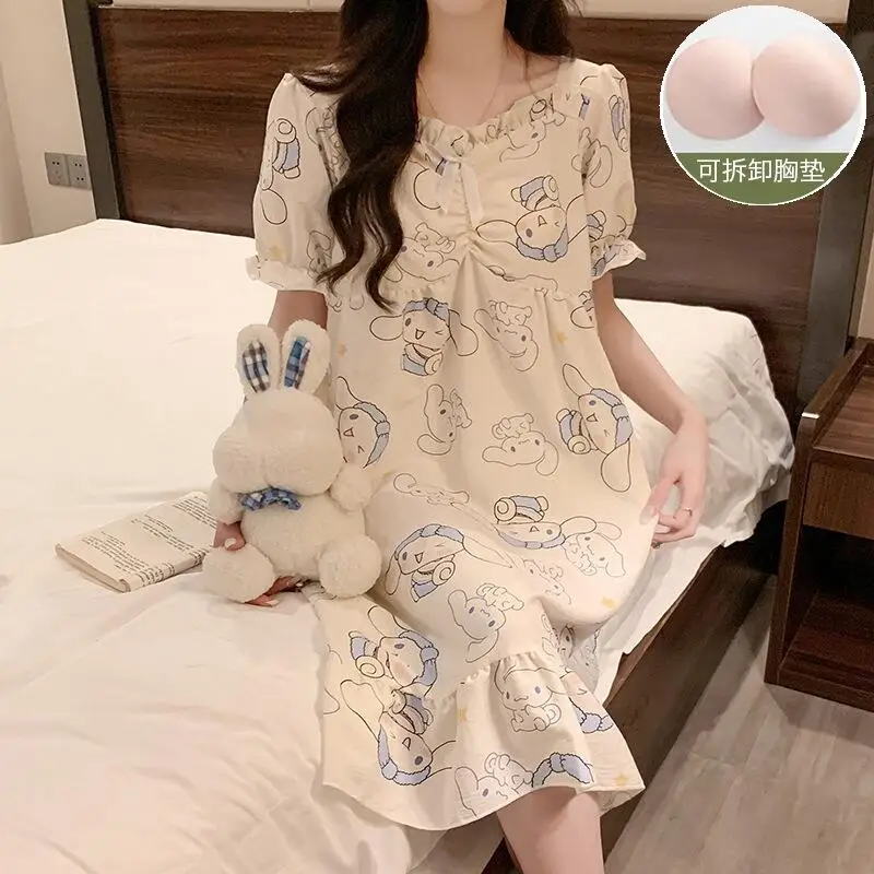 

Fashionable Women's Comfortable Loose Sleeping Skirt Summer New Style Youth Short Sleeved Dress Cartoon Cute Student Home Clothe