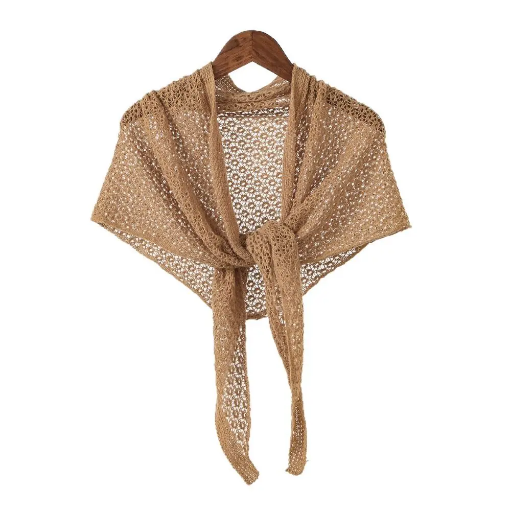 Fashion Hollow Out Knitted Shawl Solid Color Thin Knit Shoulder Shawl Breathable Triangular Shape Triangle Wrap Daily Wear