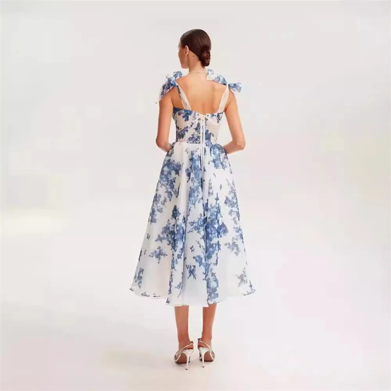 Sukienka damska letnia 2025, oddychająca, z nadrukiem, na ramiączkach, bez pleców, na imprezę, w kształcie litery A, modna, plażowa, w stylu boho, suknie, odzież modowa.