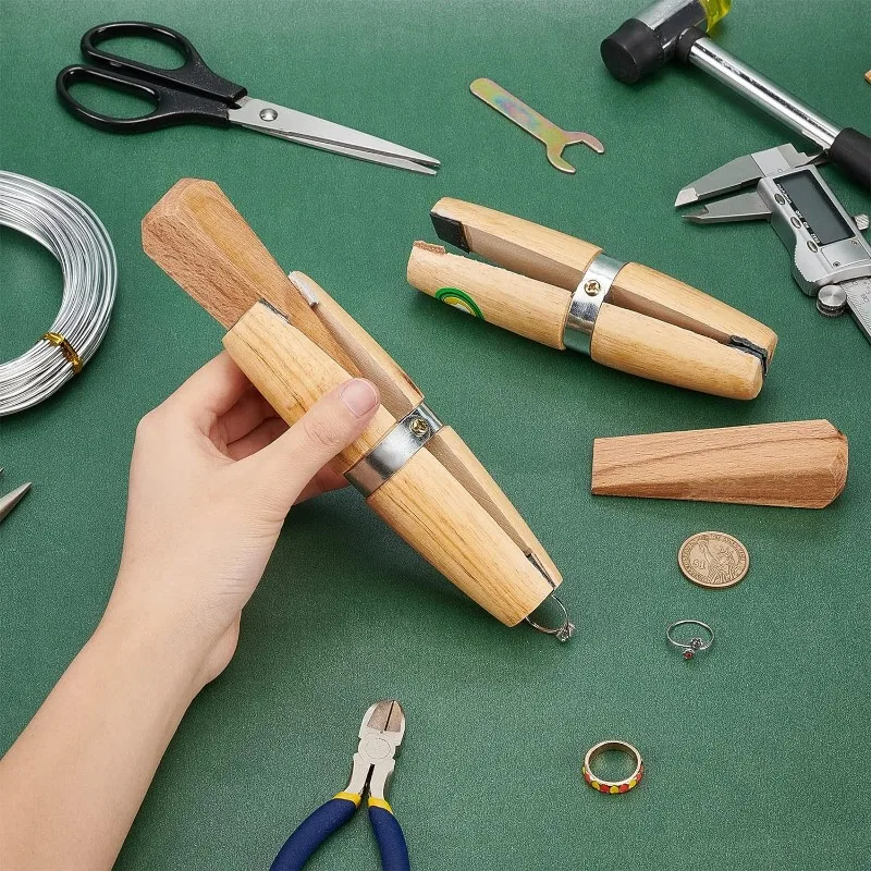 Abrazadera de anillo de madera, soporte de joyería, herramienta de mano para pulido, reparación de anillos, vicio con bloqueo de cuña, cuña de cuero, 2 paquetes