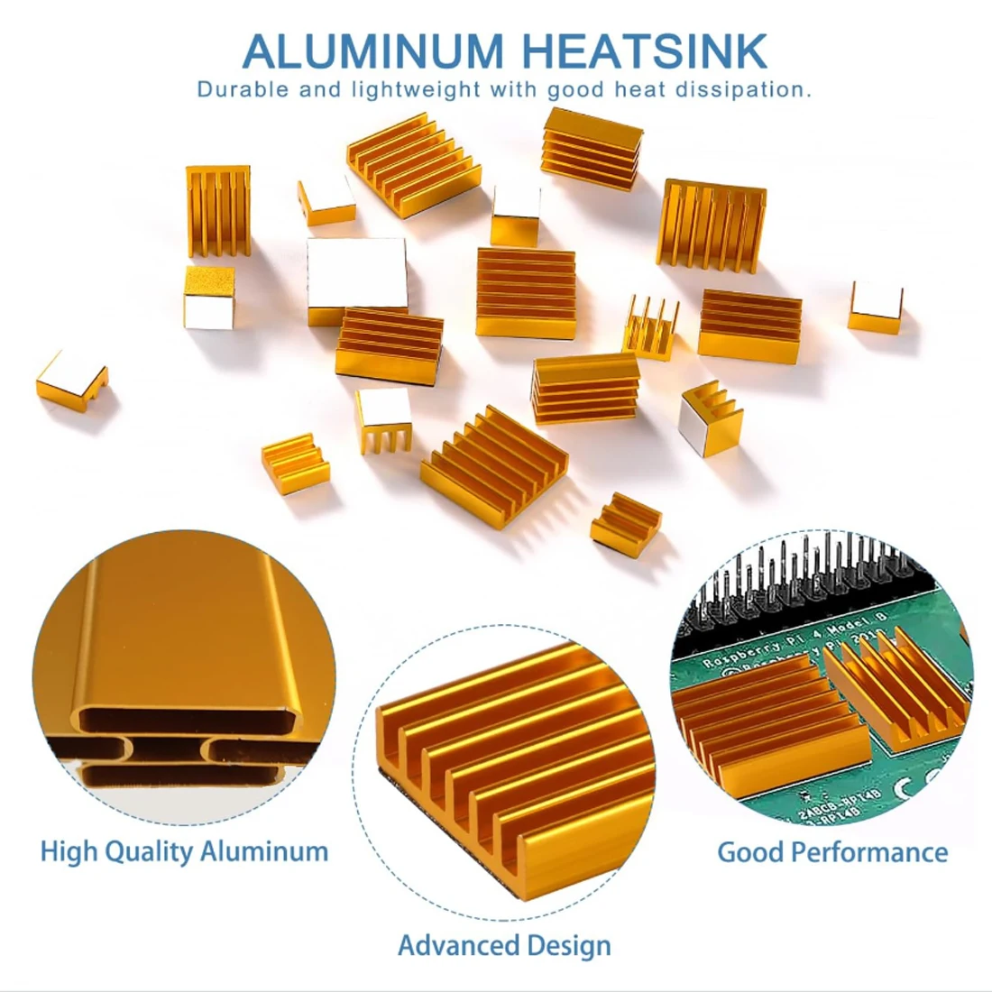 Pendingin Radiator Aluminium Heatsink Anodized dengan Perekat Berbagai Ukuran Chipset CPU Panjang 40mm——100mm