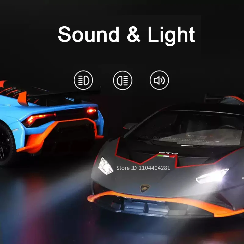 Lambor Huracan STO SCV12, modelo de juguete, coches de aleación fundidos a presión, puertas abiertas con sonido, luz, vehículos extraíbles, regalos de cumpleaños para niños, 1:24