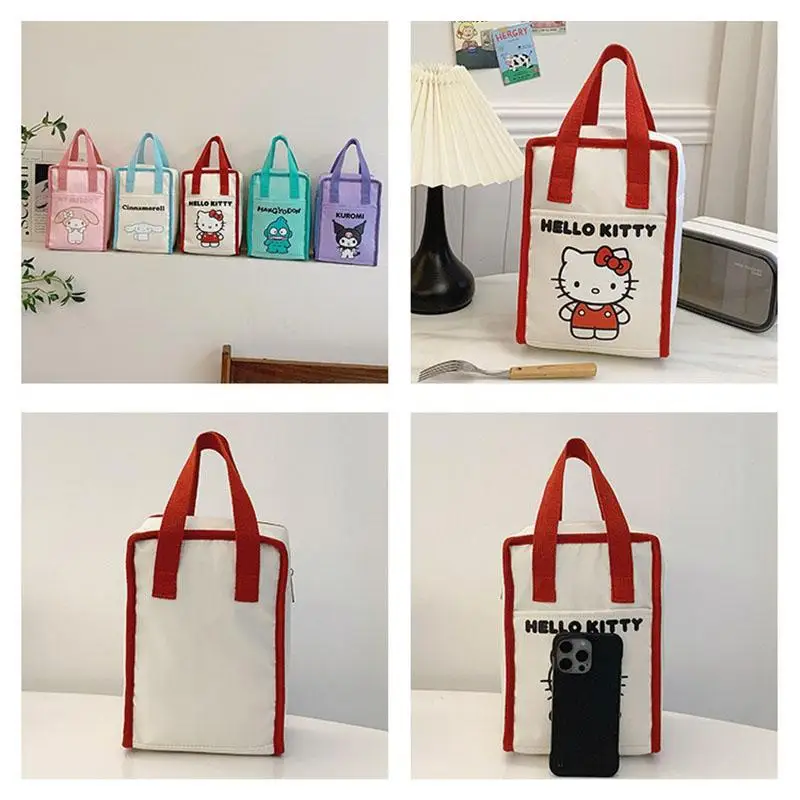 New Hello Kitty Sanrio Insulated Bento Bag Large Capacity Kuromi My Melody Cinnamoroll Hangyodon Student Kawaii Lunch Box Bag