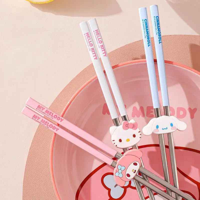 Hello Kitty Sanrio Kawaii Chopsticks My Melody Cinnamoroll Household Children Cartoon Portable Anti-Slip Anti-Mildew Tableware