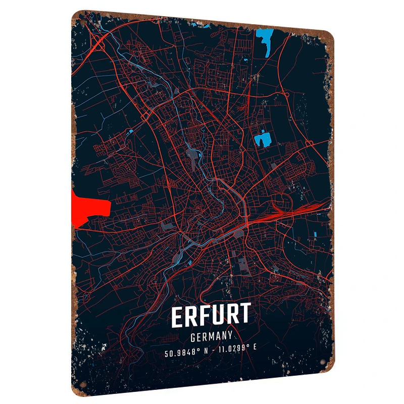 Er Eso Германия Карта города Арт Металлическая жестяная вывеска Современный домашний декор Гостиная Кабинет Украшение стены Креативный подарок