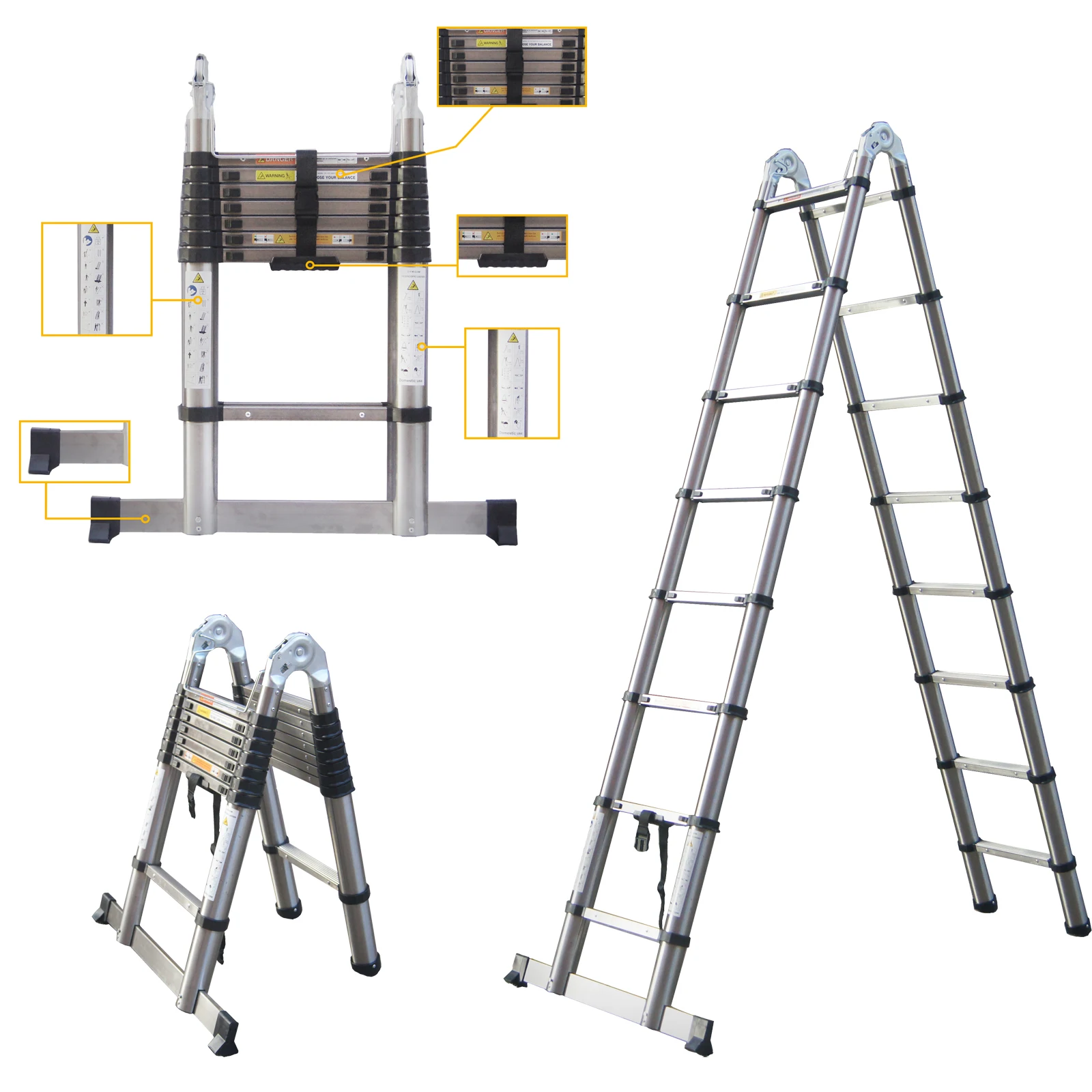 Stainless Steel Telescopic Folding Ladder-5 Metre Multi-Purpose Extension Ladder, Max Load 150kg/330lb, for Decorating, Painting