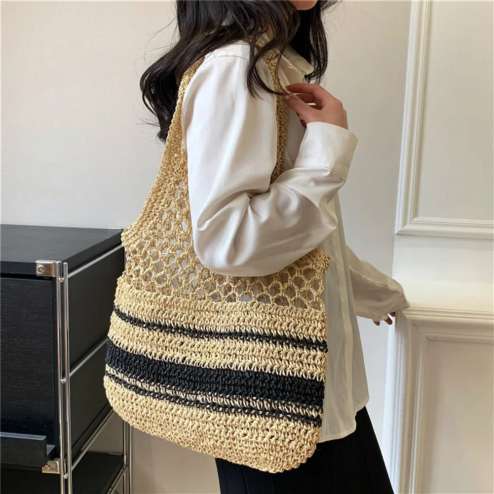 Hollow Straw Women Shoulder Bags Paper Woven Lady Handmade Handbags Summer Beach Large Tote Bag Big Casual Shopper Purses 2023