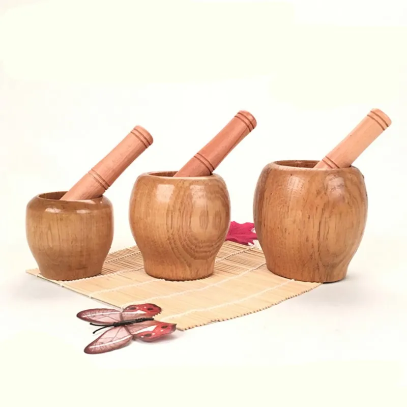 wood pestle mixing bowls polished Manual whole tamper medicine tamper mortar household garlic press environmental protecti