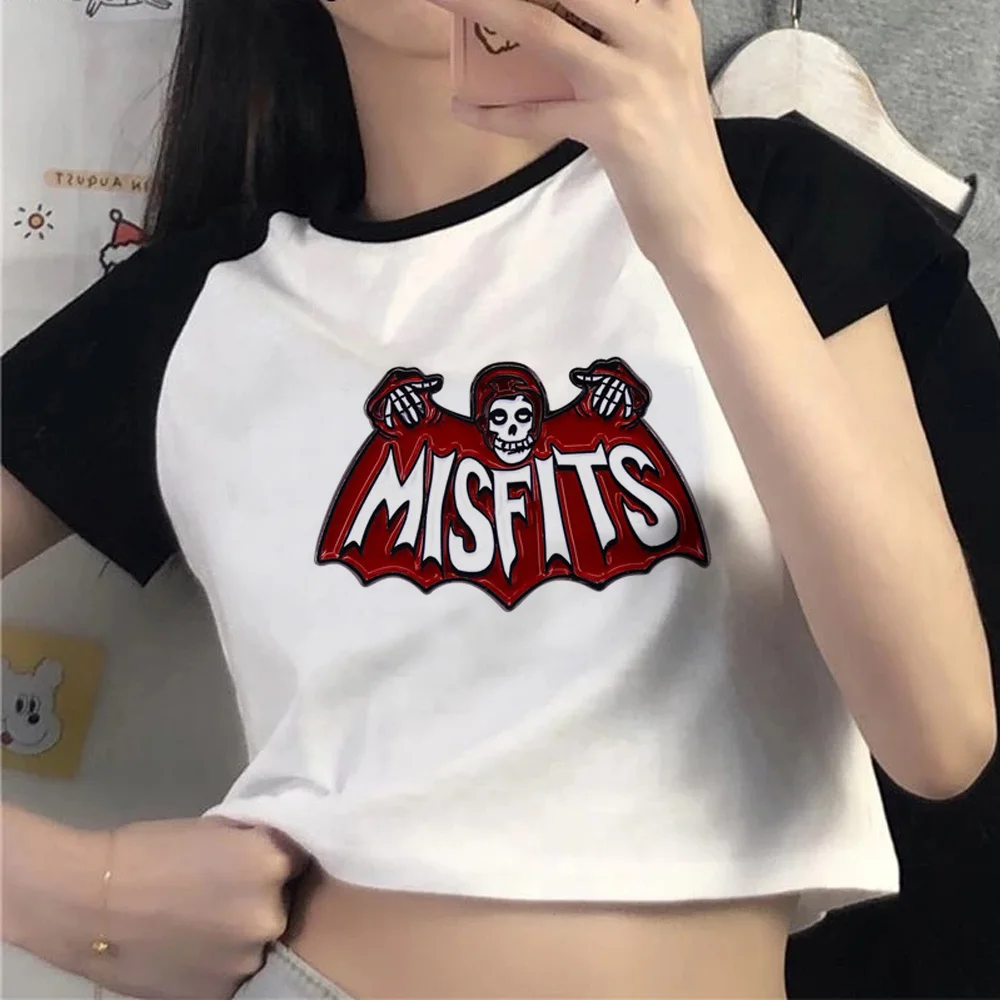 Skull Misfits cyber y2k 2000s gothic  crop top girl trashy gothic  90s Harajuku cropped