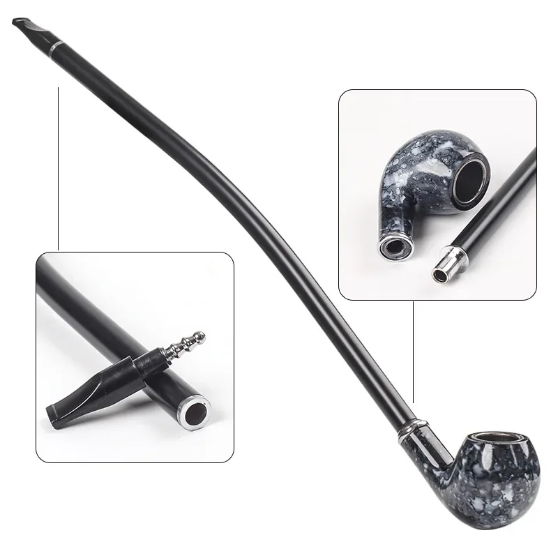 New Personality 41cm Lengthened Marbling Resin Loop Filter Long Handle Large Reading Pipe Dry Tobacco Accessories