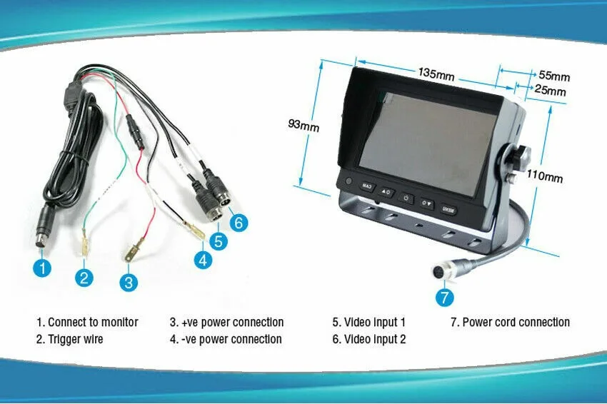 Lastbus 4 Pin 5 "شاشة + 2X عكس CCD كاميرا بشكل قبة 4PIN نظام قافلة شاحنة 12 فولت-24 فولت