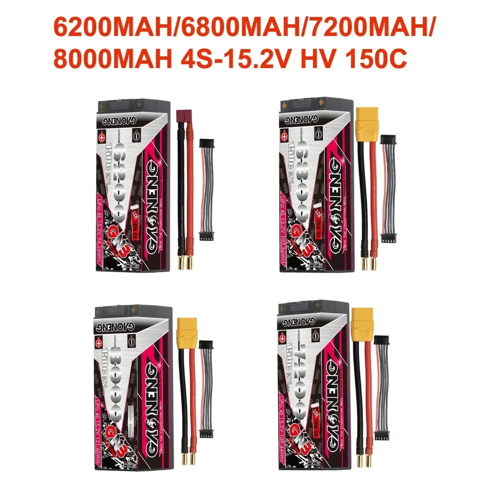 15.2V HV 4S1P 6200mAh/6800mAh/7200mAh/8000mAh 150C LCG Thin Hardcase GNB LiPO Battery With 5.0mm XT90 Plug For 1/8 RC Car Boat