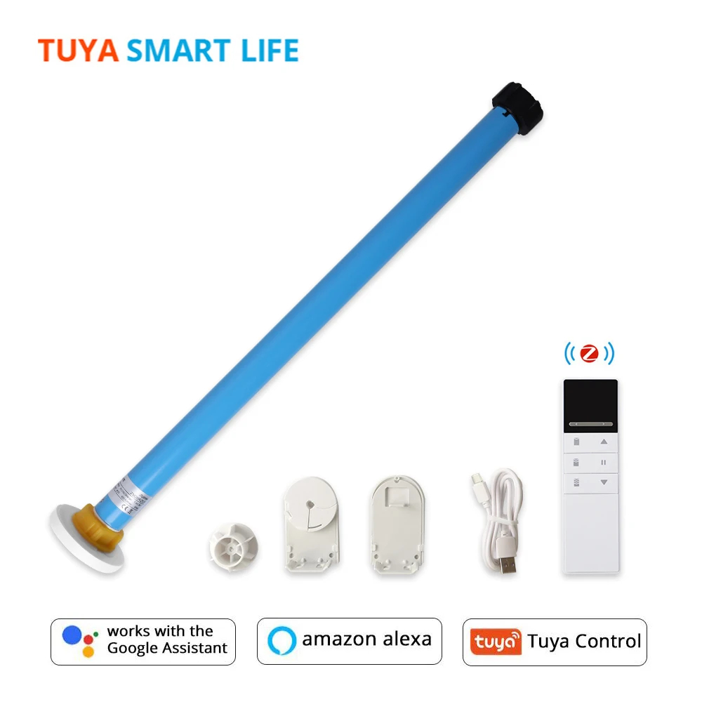 Tuya Smart Zigbee Roller Shades Motor Electric Curtain Engine Built in Battery for 30 37mm Tube Alexa Google Home Voice Control