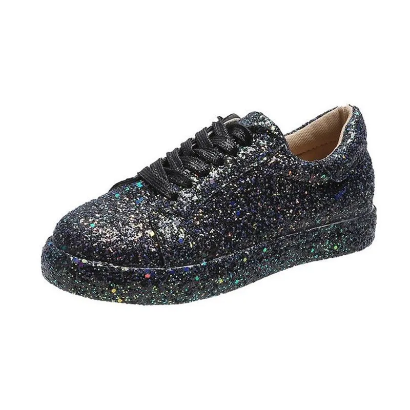 2024 Women Lace Up Sneakers Glitter Autumn Flat Vulcanized Ladies Bling Casual Female Fashion Platform Zapatos De Mujer Shoes