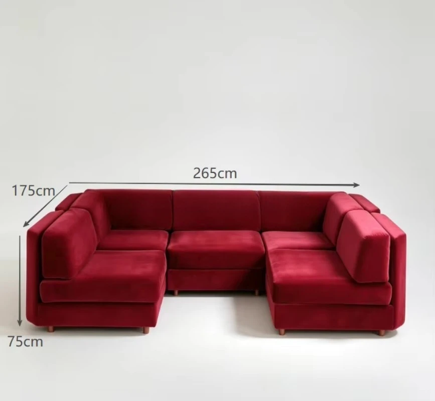 Retro simple modular combination sofa velvet fabric living room furniture U-shaped hotel sofa