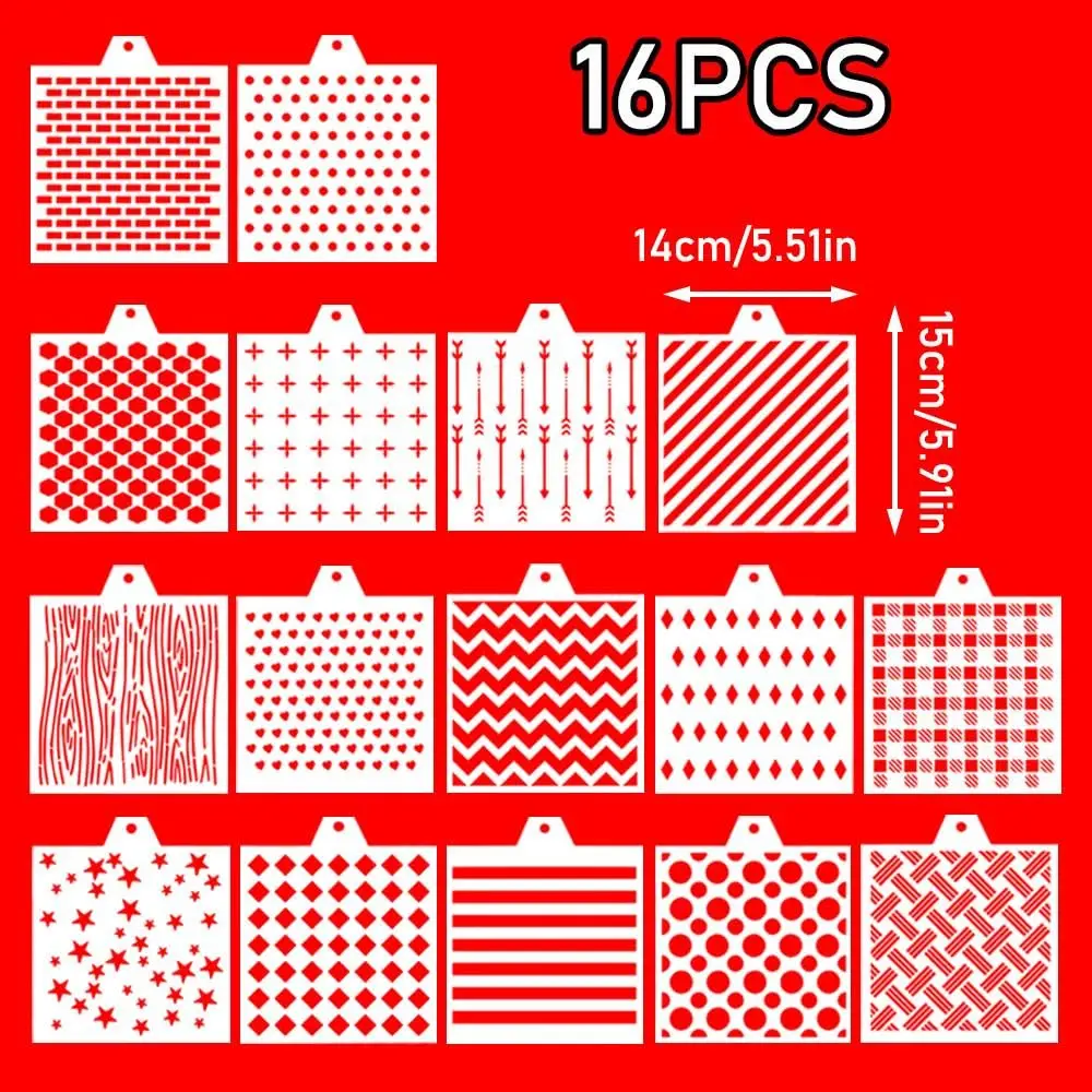 16-Piece Cookie Stencil Set, Geometric & Textured Patterns,Cake Decoration Templates for Weddings Birthdays Parties