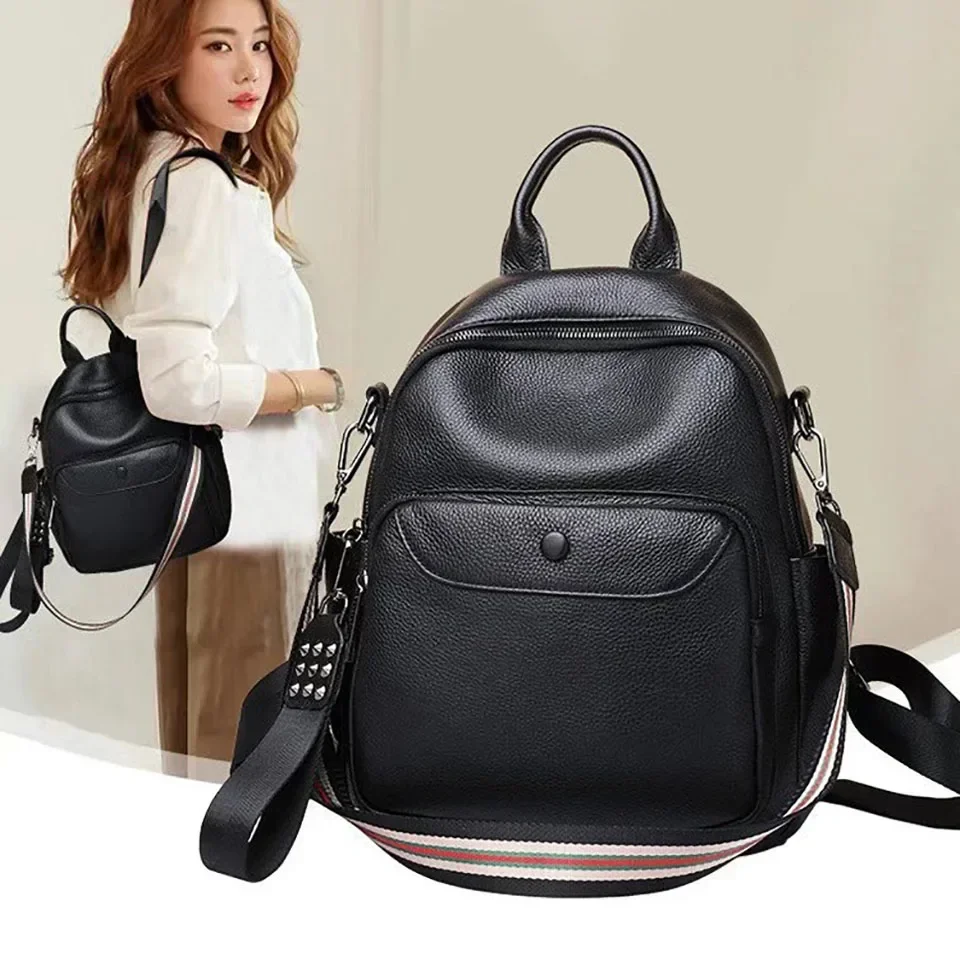 Marca designer de couro vaca genuíno mochila feminina moda à prova dwaterproof água escola bolsa ombro mochila senhora mochilas viagem