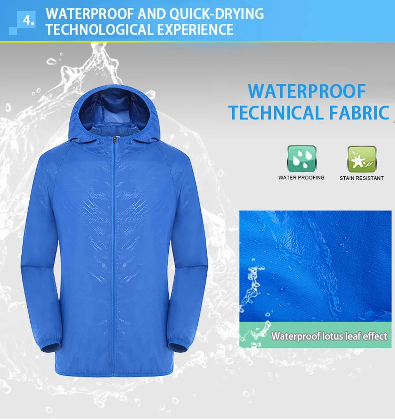 LNGXO Herren Damen Wanderjacke Unisex Wasserdicht Schnell trocknend Camping Windjacke Outdoor Trekking Klettern Regenmantel Anti-UV-Kleidung – Detail 9